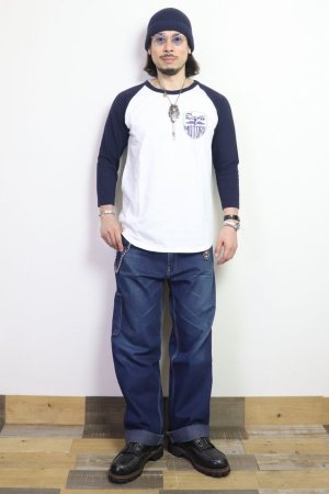 画像: 「STUDIO D'ARTISAN/ステュディオ・ダ・ルチザン」DETUNE&KUSTOM ラグラン7分袖Ｔシャツ【ホワイト×ネイビー】
